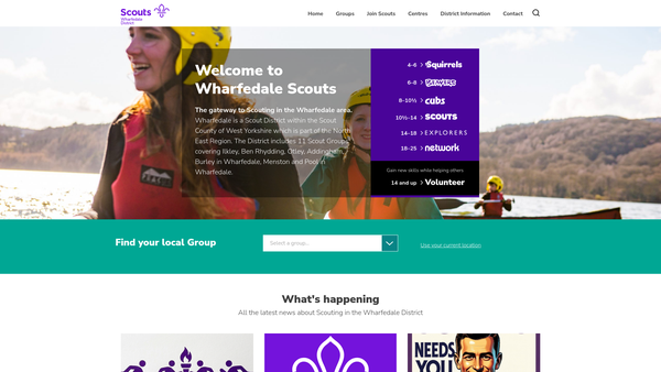 Screenshot of the Wharfedale District Scout Council website