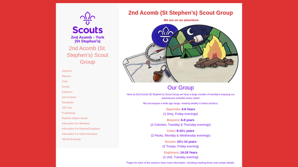 Screenshot of the 2nd Acomb (St Stephen's) Scout Group website