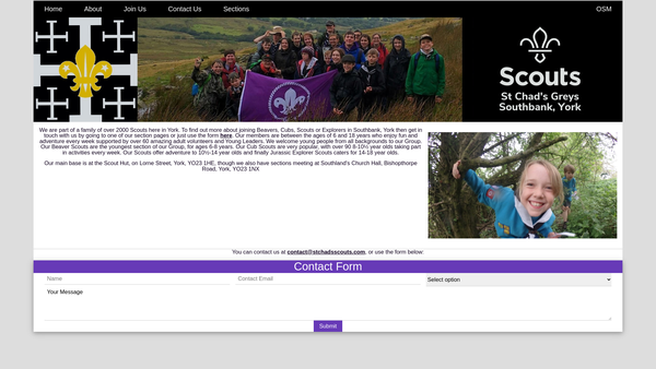 Screenshot of the St Chad's Greys (York) Scout Group website