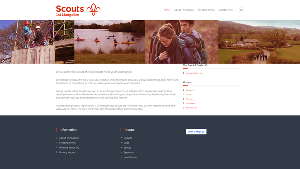 Screenshot of the 1st Llangollen Scout Group website