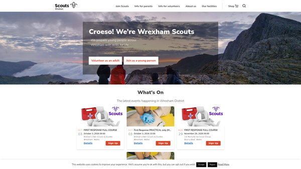 Screenshot of the Wrexham District Scout Council website