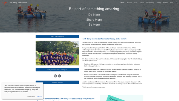 Screenshot of the 11th Barry Sea Scout Group website
