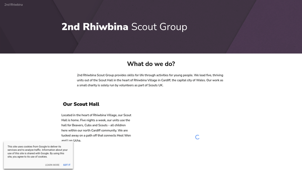 Screenshot of the 2nd Rhiwbina Scout Group website