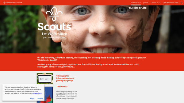 Screenshot of the 1st Whitchurch Scout Group website