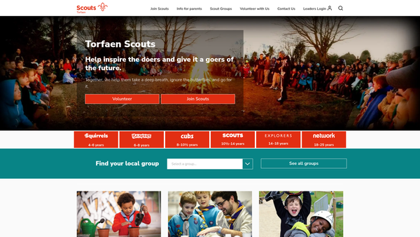 Screenshot of the Torfaen Scout Council website