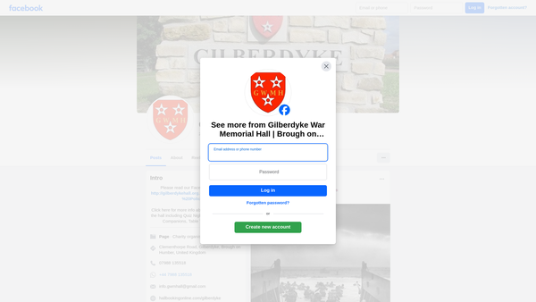Screenshot of the Gilberdyke War Memorial Hall And Playing Field website