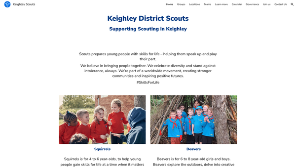 Screenshot of the Keighley District Scout Council website