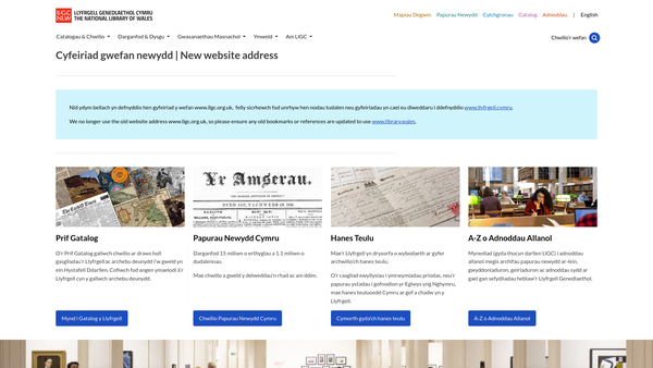 Screenshot of the National Library Of Wales website