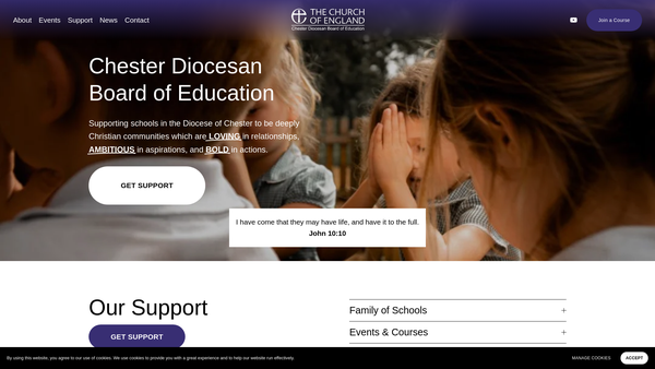 Screenshot of the Chester Diocesan Board Of Education website
