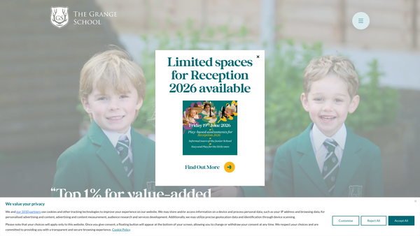 Screenshot of the The Grange School Hartford Limited website