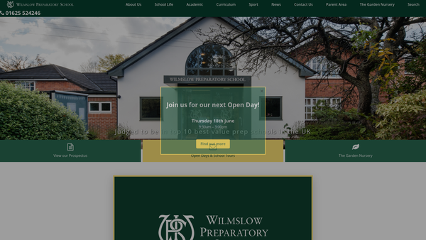 Screenshot of the Wilmslow Preparatory School Trust Limited website