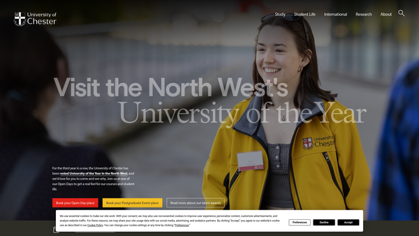 Screenshot of the University Of Chester website