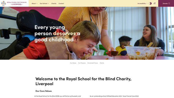 Screenshot of the The Royal School For The Blind Charity, Liverpool website