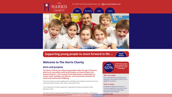 Screenshot of the The Harris Charity website