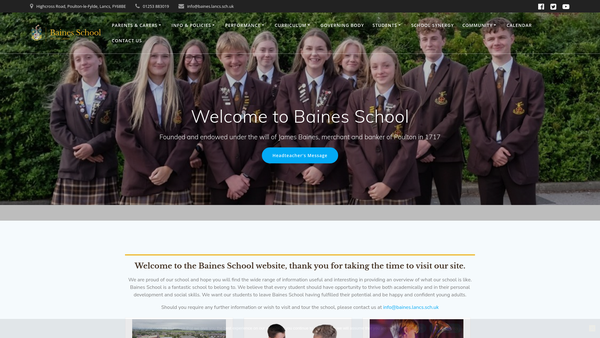 Screenshot of the The Baines School Foundation Poulton-Le-Fylde website