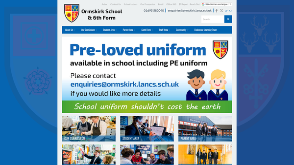 Screenshot of the Ormskirk School Foundation Trust website