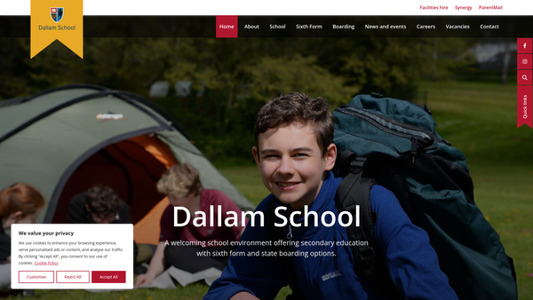 Screenshot of the Dallam School website