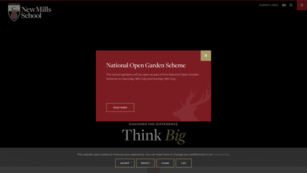 Screenshot of the New Mills School Parent-Teacher Association website