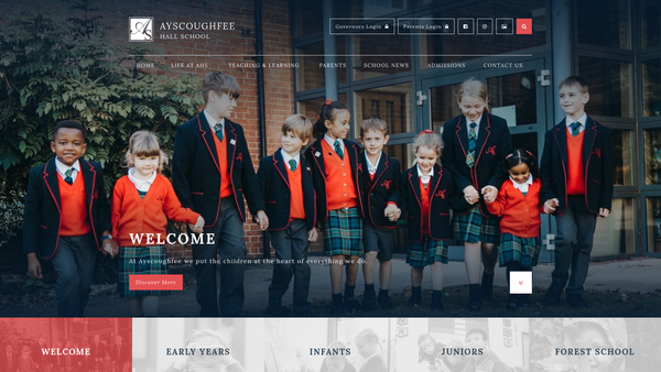 Screenshot of the Ayscoughfee Hall School Limited website