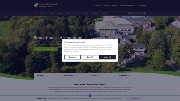 Screenshot of the Teesside High School Limited website