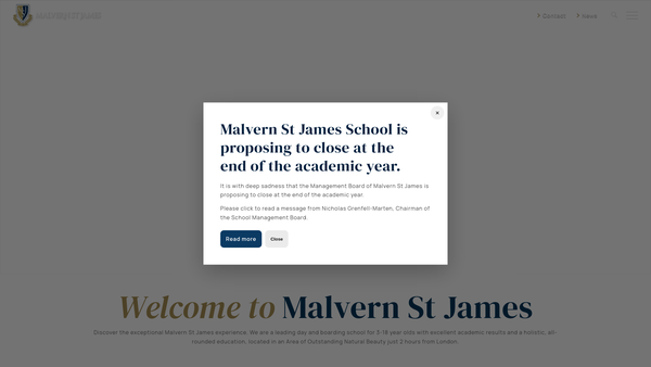 Screenshot of the Malvern St James Limited website