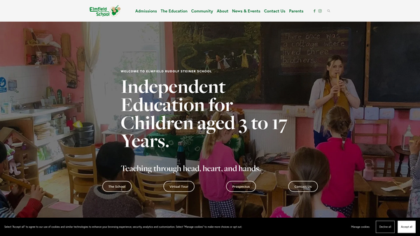 Screenshot of the Elmfield Rudolf Steiner School Limited website