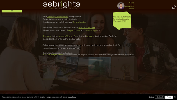 Screenshot of the Sebright's Educational Foundation website