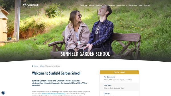 Screenshot of the Sunfield Children's Homes Limited website