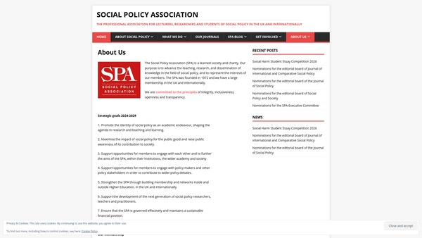 Screenshot of the The Social Policy Association website