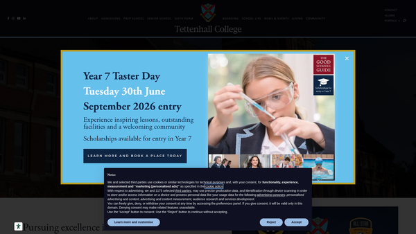Screenshot of the Tettenhall College website