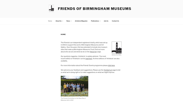 Screenshot of the Friends Of Birmingham Museums And Art Gallery website