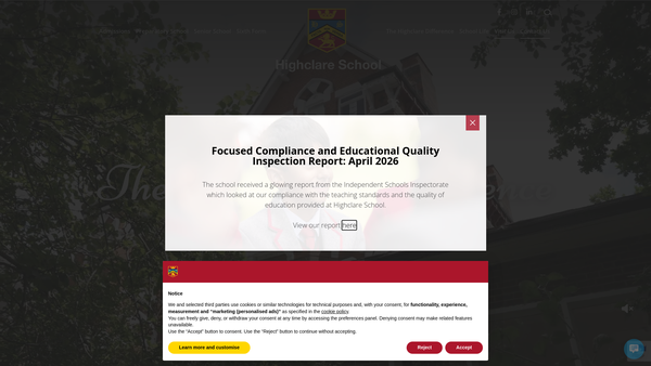 Screenshot of the Highclare School website