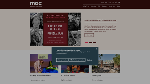 Screenshot of the Midlands Arts Centre website