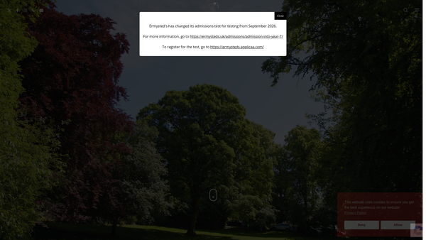 Screenshot of the Ermysted's Grammar School website