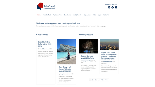 Screenshot of the John Speak Foundation Foreign Languages Scholarships Trust Fund website