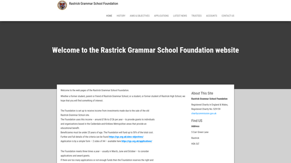 Screenshot of the Rastrick Grammar School Foundation website
