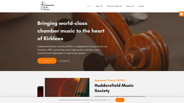 Screenshot of the The Huddersfield Music Society website