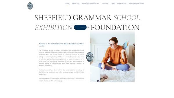 Screenshot of the Sheffield Grammar School Exhibition Foundation website