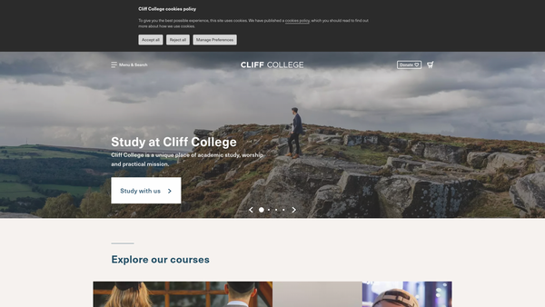 Screenshot of the Cliff College website