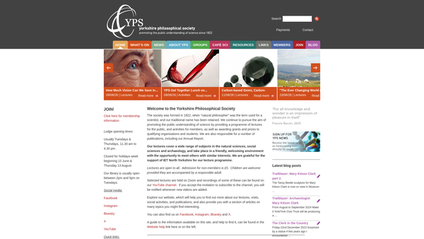 Screenshot of the The Yorkshire Philosophical Society website