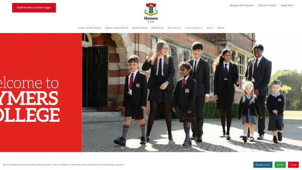 Screenshot of the Hymers College website