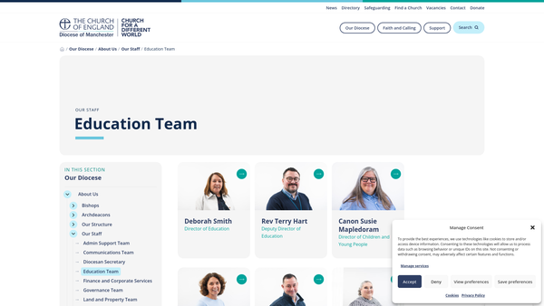 Screenshot of the Manchester Diocesan Board Of Education website