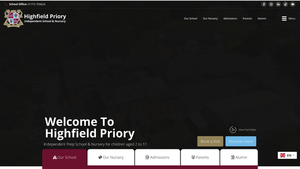Screenshot of the Highfield Priory School Limited website