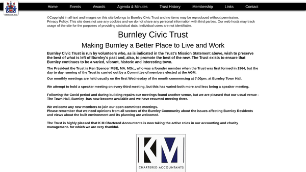 Screenshot of the Burnley Civic Trust website