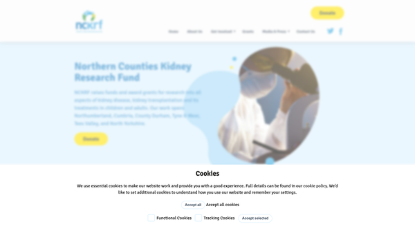 Screenshot of the Northern Counties Kidney Research Fund website