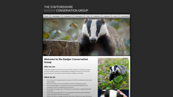 Screenshot of the Staffordshire Badger Conservation Group website