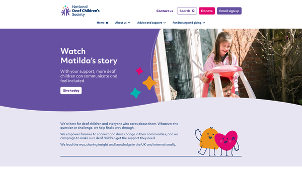 Screenshot of the South Of Tyne And Wearside Deaf Children's Society website