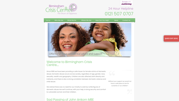 Screenshot of the Birmingham Crisis Centre website