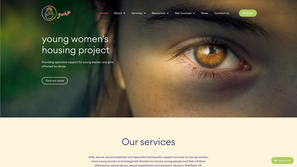 Screenshot of the The Young Women's Housing Project website