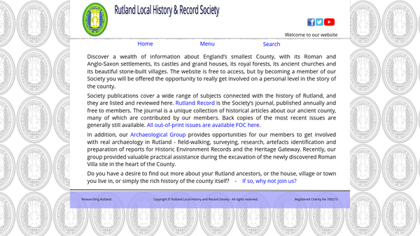 Screenshot of the Rutland Local History And Record Society website